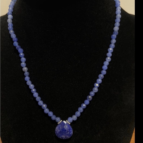 New Gorgeous Lapis Lazuli Teardrop Choker Necklace With Silver Tone Toggle Clasp - Picture 8 of 10